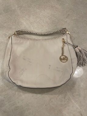 Michael Kors Cream Leather Hobo with Tassel and Gold Charm